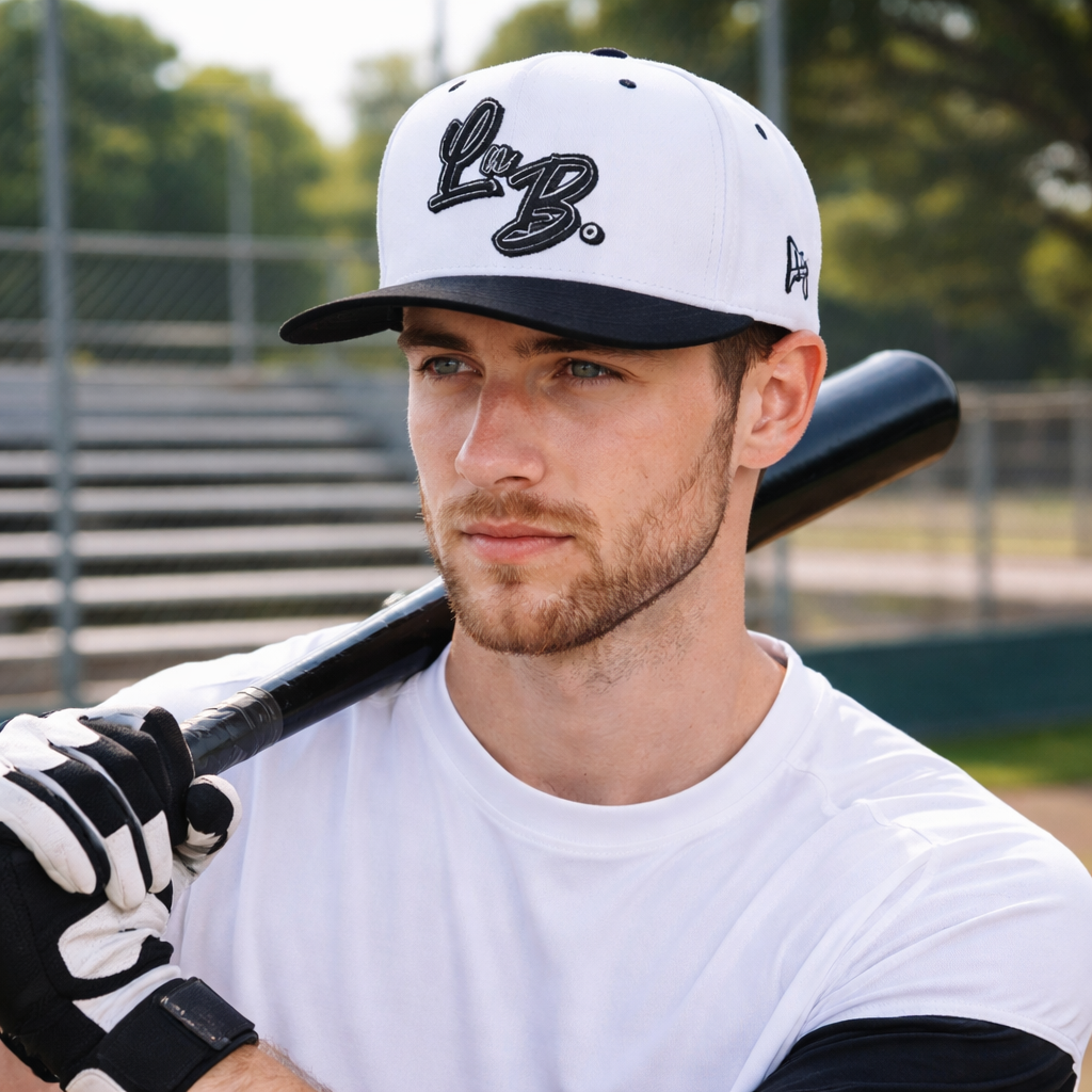 Lo B Script Two‑Tone Cotton Twill 5 Panel Baseball Cap