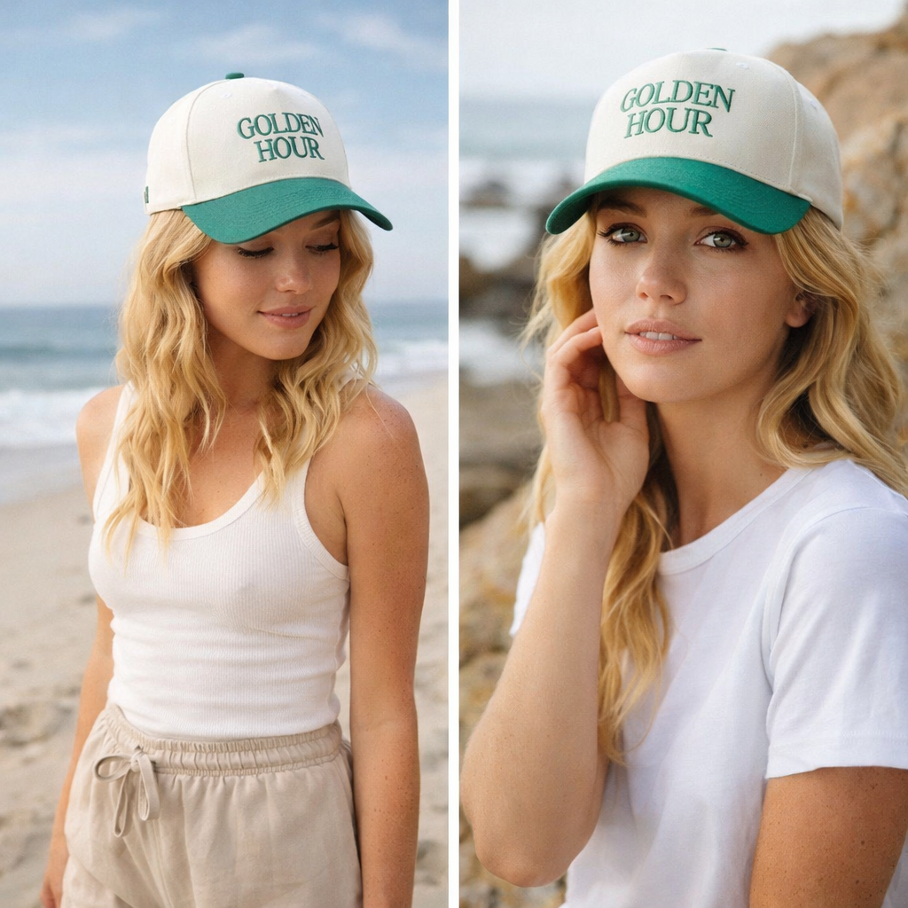 Golden Hour Embroidered Baseball Cap – Classic Two-Tone Cotton Hat