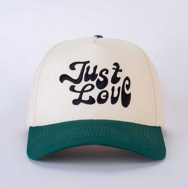 Two-Tone Curved Brim Trucker Hat with Just Love Embroidery