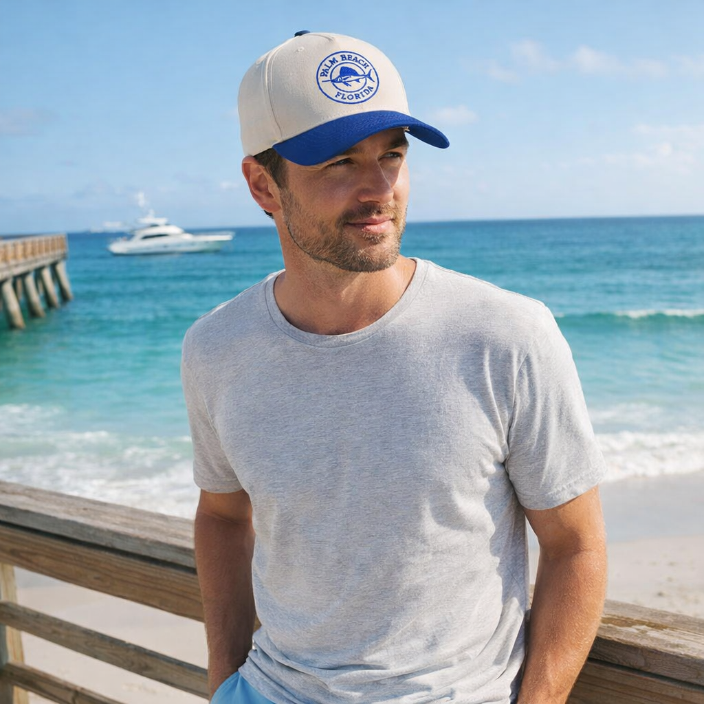 Palm Beach Florida Two Tone Cotton Twill Embroidered Baseball Cap