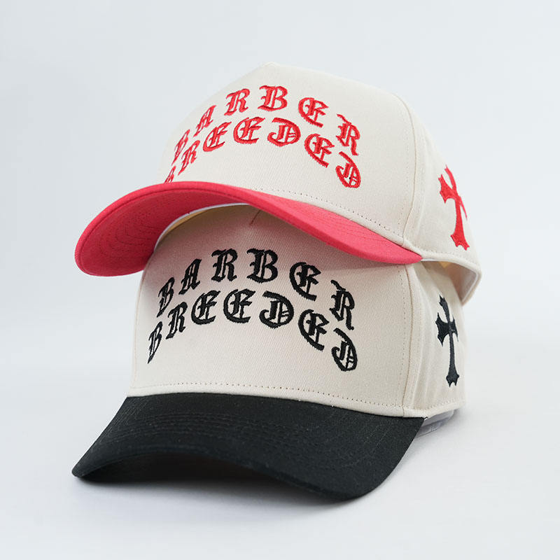 Two-Tone Cotton Baseball Cap with Gothic Embroidery – 5 Panel Design