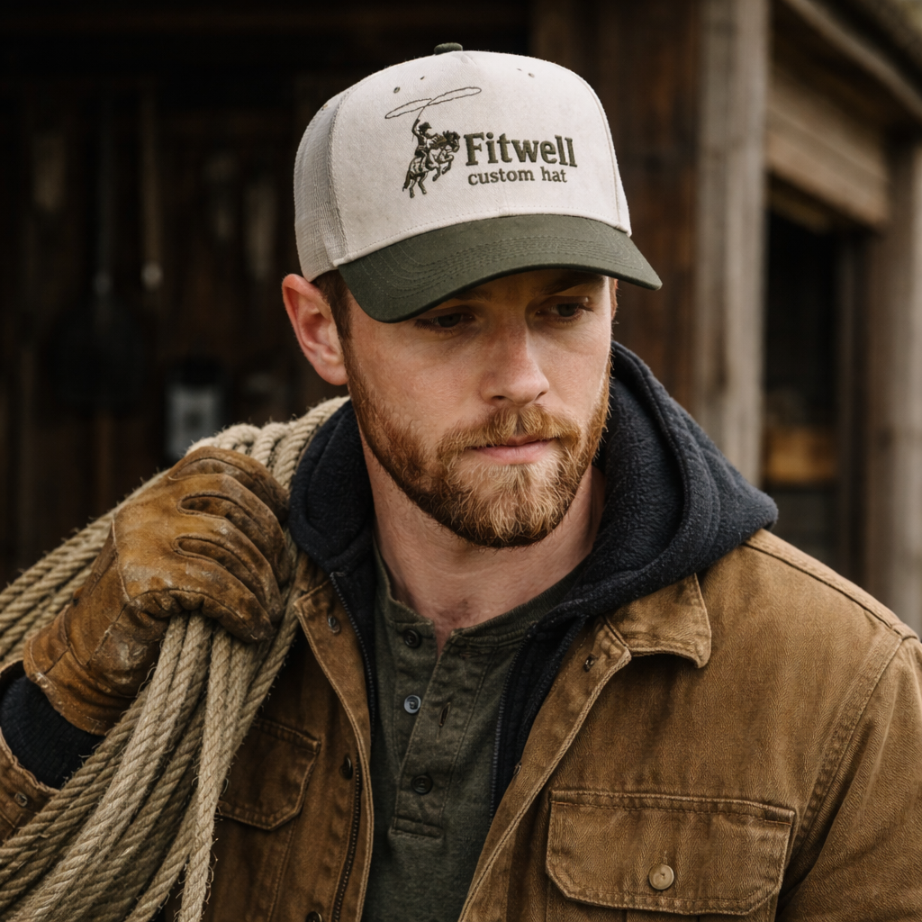 Western Rodeo Cowboy Embroidered Cap – Two-Tone Cotton Baseball Hat