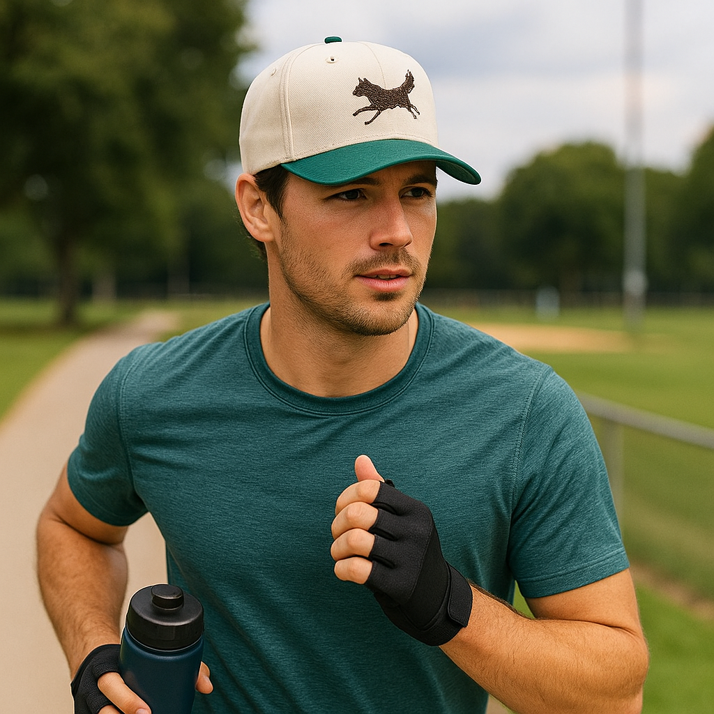 Two-Tone Cotton Twill Baseball Cap with Embroidered Fox