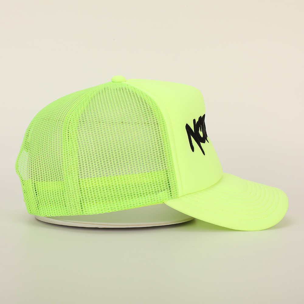 Neon Foam Front 5 Panel Mesh Trucker Hat with Bold Embroidered Logo