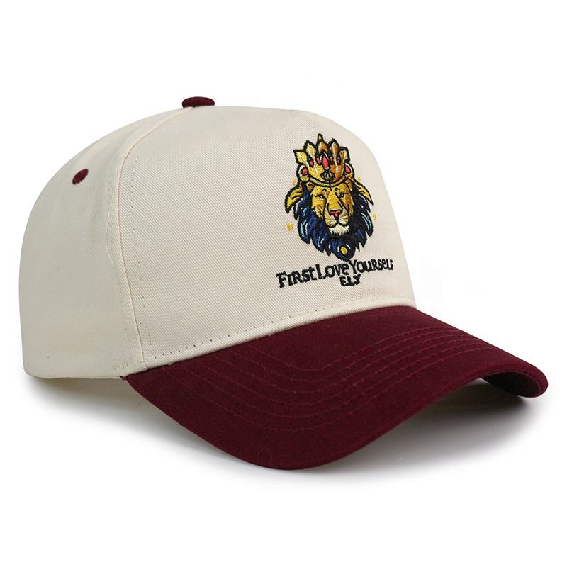 Two-Tone Cotton Twill Baseball Cap with Embroidered Lion Logo