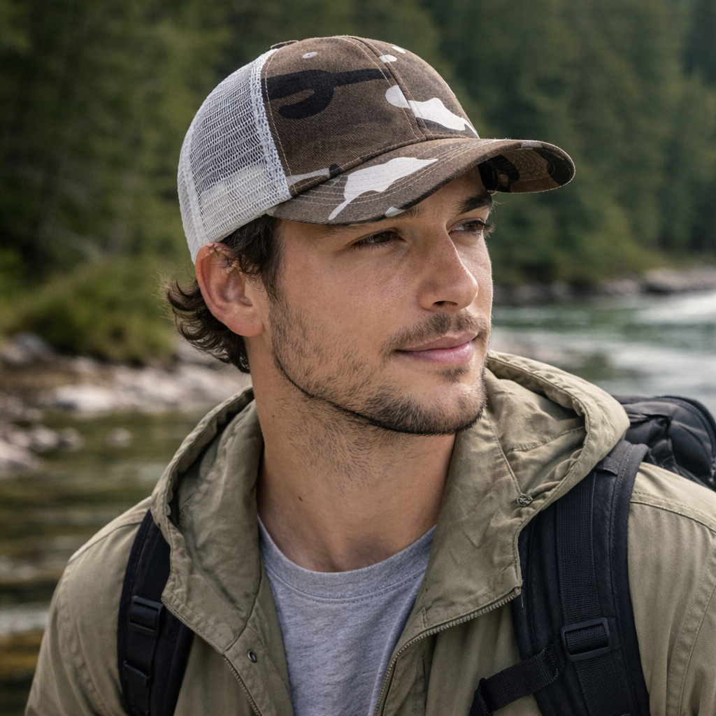 Classic Camo Mesh Back Trucker Cap – Curved Brim Adjustable Hat