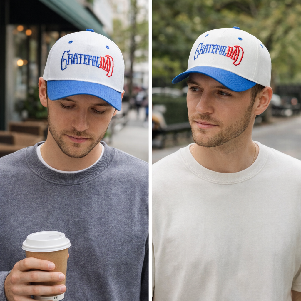 Grateful Dad Two-Tone Baseball Cap – Blue Brim Flat Embroidery Hat
