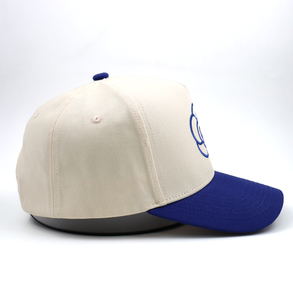 Two-Tone Flower Embroidered 5-Panel Cotton Twill Baseball Cap