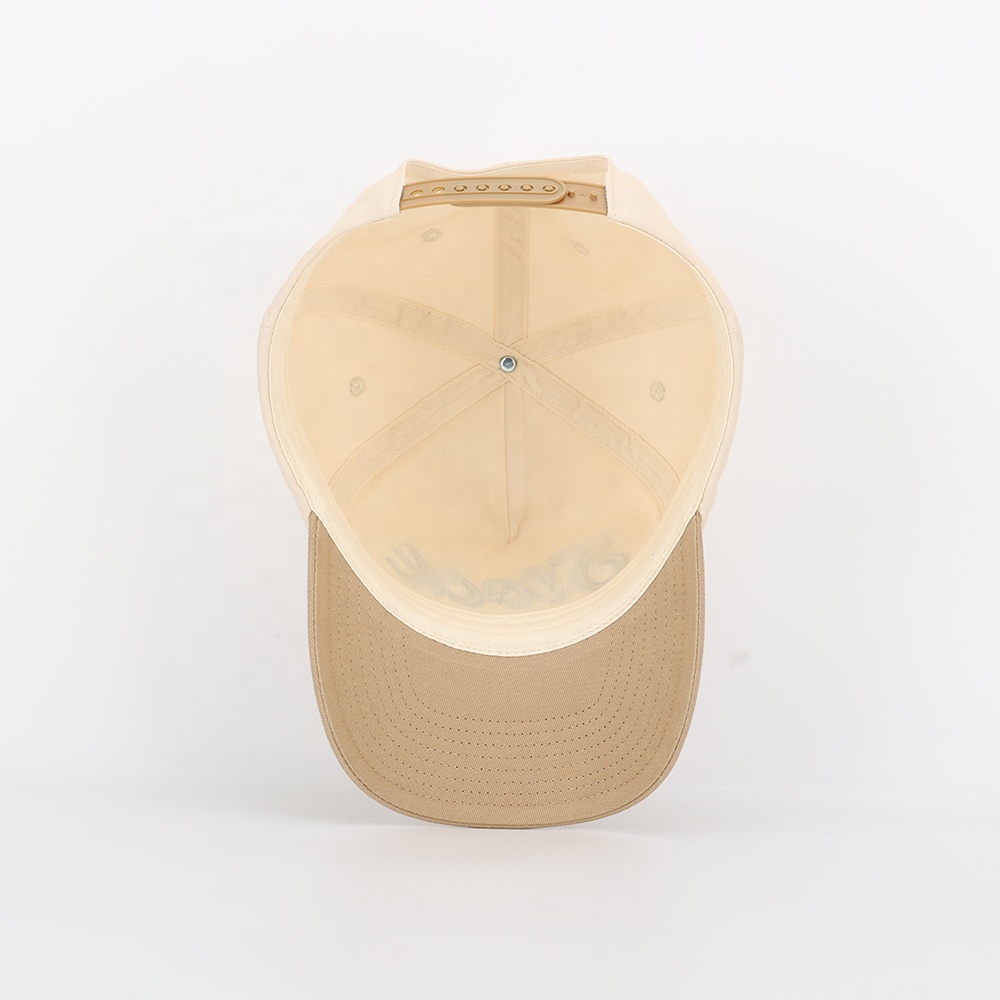 Beige and Khaki Baseball Cap with Green Embroidered Logo – 5 Panel Cotton Hat