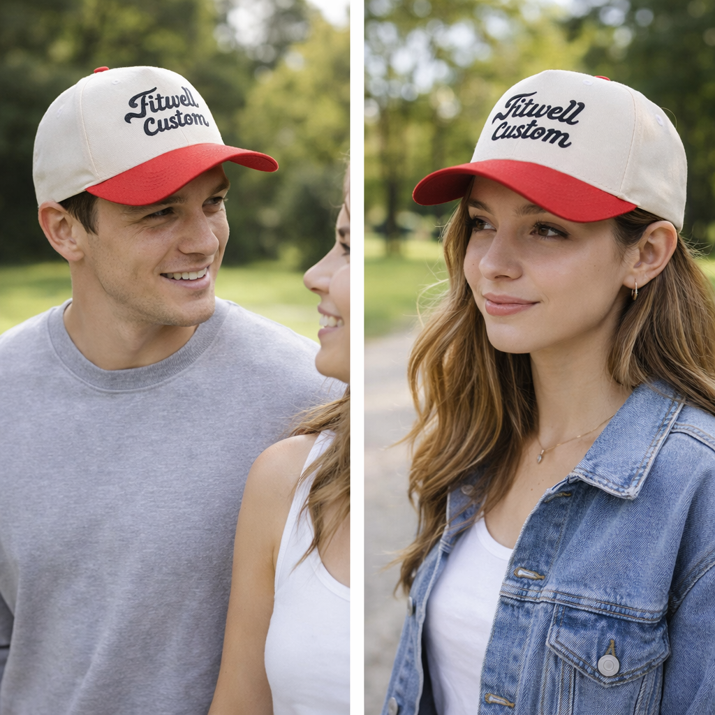 Two-Tone Curved Brim Trucker Hat with Just Love Embroidery