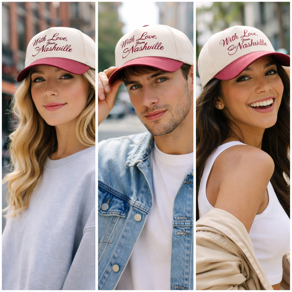 Two-Tone “With Love, From Nashville” Embroidered Baseball Cap – 5 Panel Cotton Hat