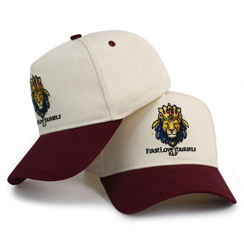 Two-Tone Cotton Twill Baseball Cap with Embroidered Lion Logo