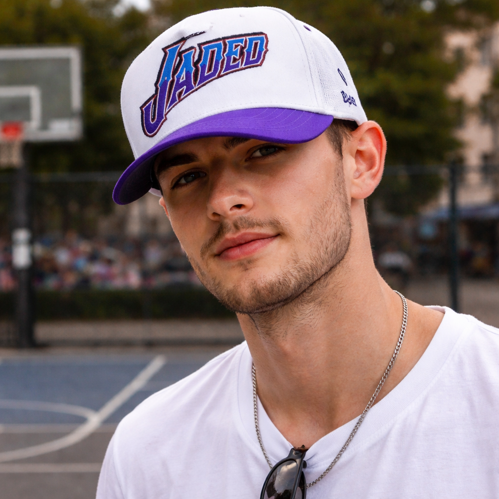 JADED Two-Tone Embroidered Baseball Cap – Purple Brim Cotton Twill Hat