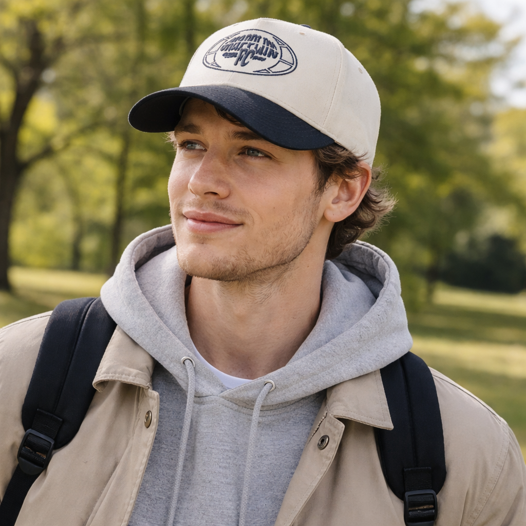 Two-Tone Cotton Twill Baseball Cap with Flat Embroidery Logo – 5 Panel Design