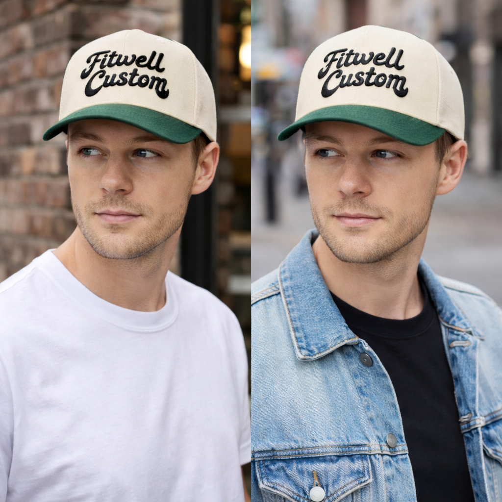 Two-Tone Curved Brim Trucker Hat with Just Love Embroidery