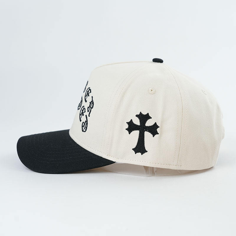 Two-Tone Cotton Baseball Cap with Gothic Embroidery – 5 Panel Design