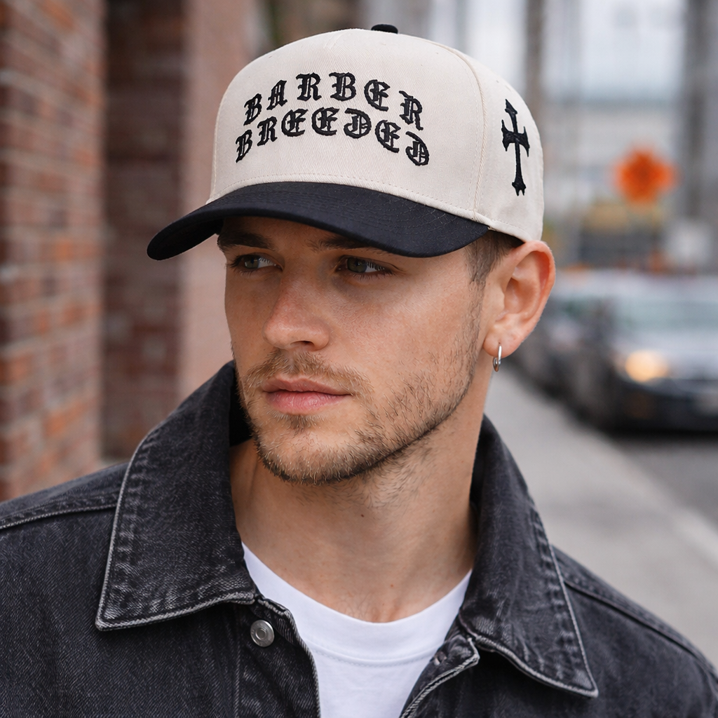 Two-Tone Cotton Baseball Cap with Gothic Embroidery – 5 Panel Design