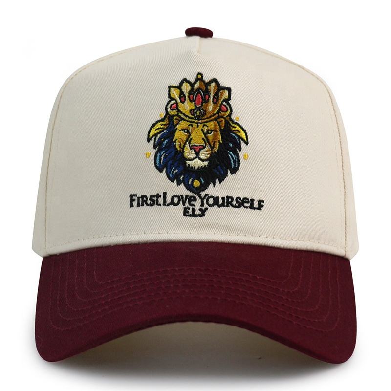 Two-Tone Cotton Twill Baseball Cap with Embroidered Lion Logo