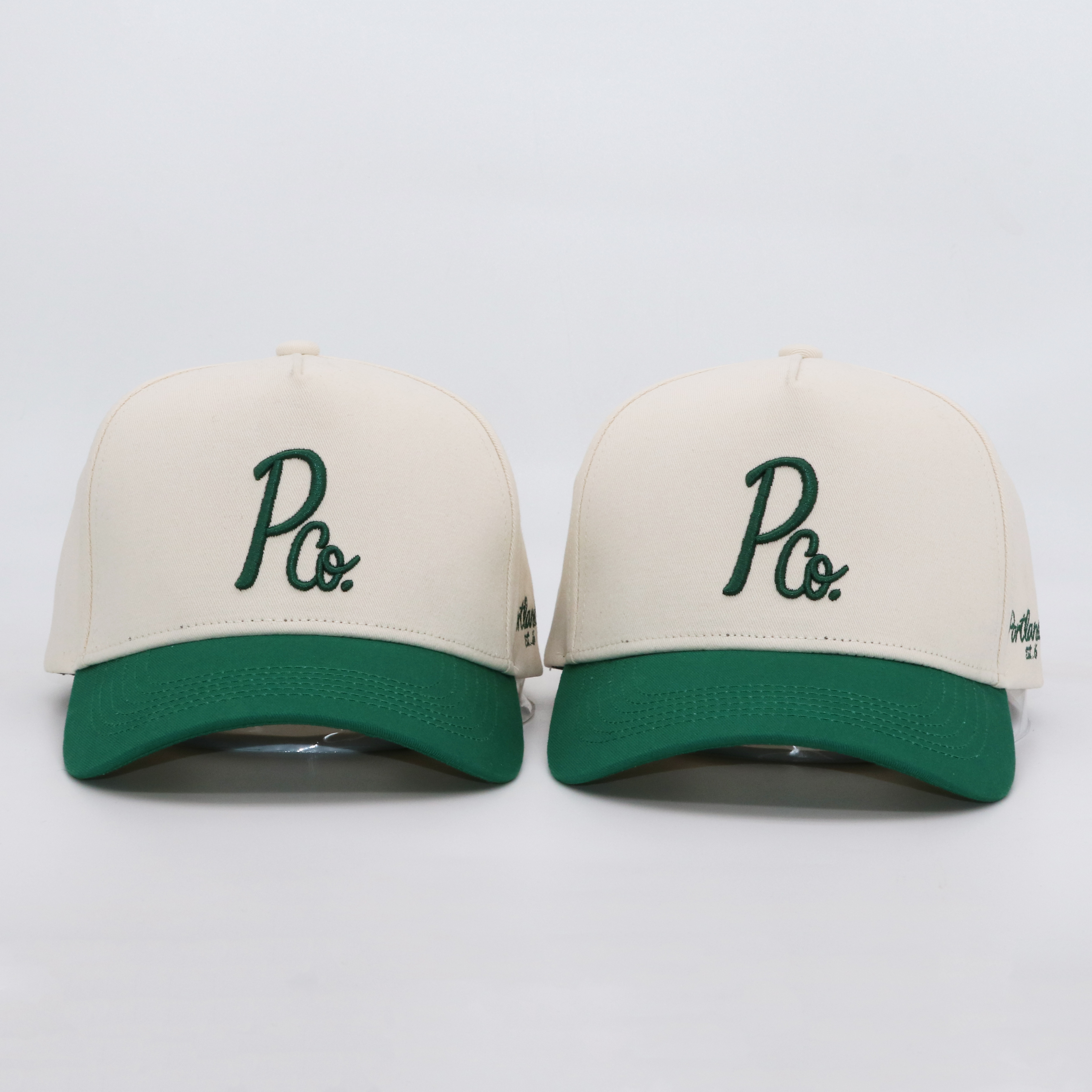 Two-Tone Cotton Baseball Cap with Flat Embroidered Logo – Green & Cream
