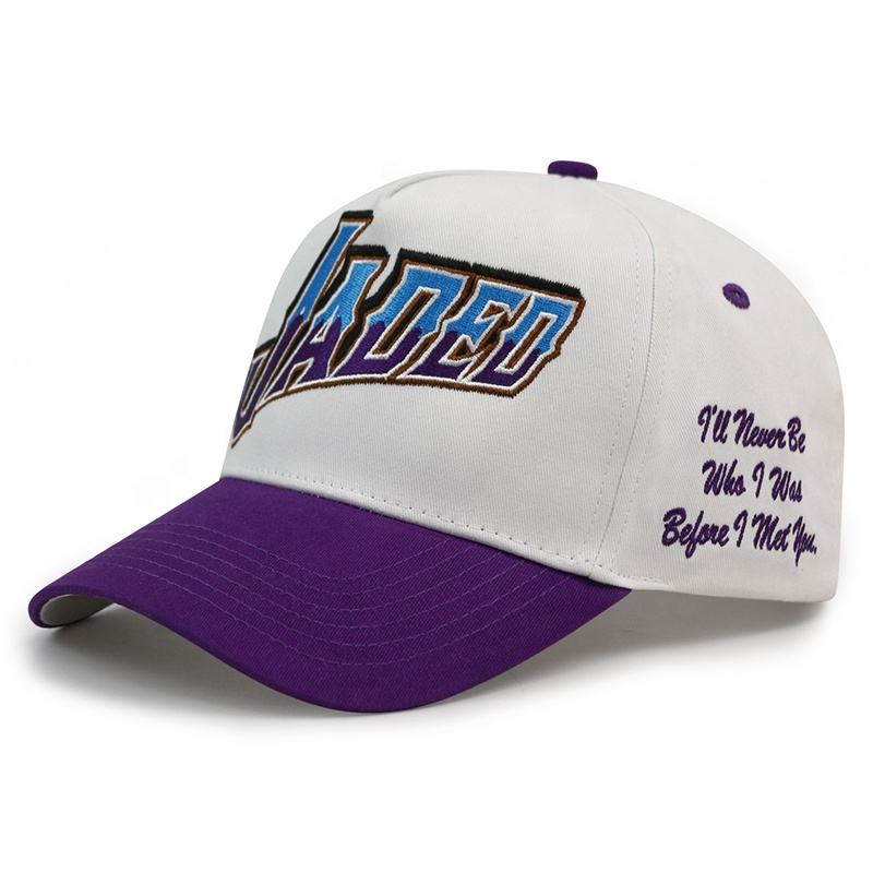 JADED Two-Tone Embroidered Baseball Cap – Purple Brim Cotton Twill Hat