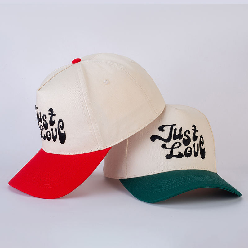 Two-Tone Curved Brim Trucker Hat with Just Love Embroidery