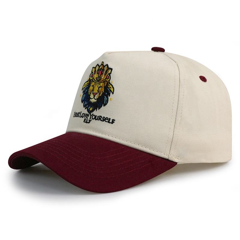 Two-Tone Cotton Twill Baseball Cap with Embroidered Lion Logo