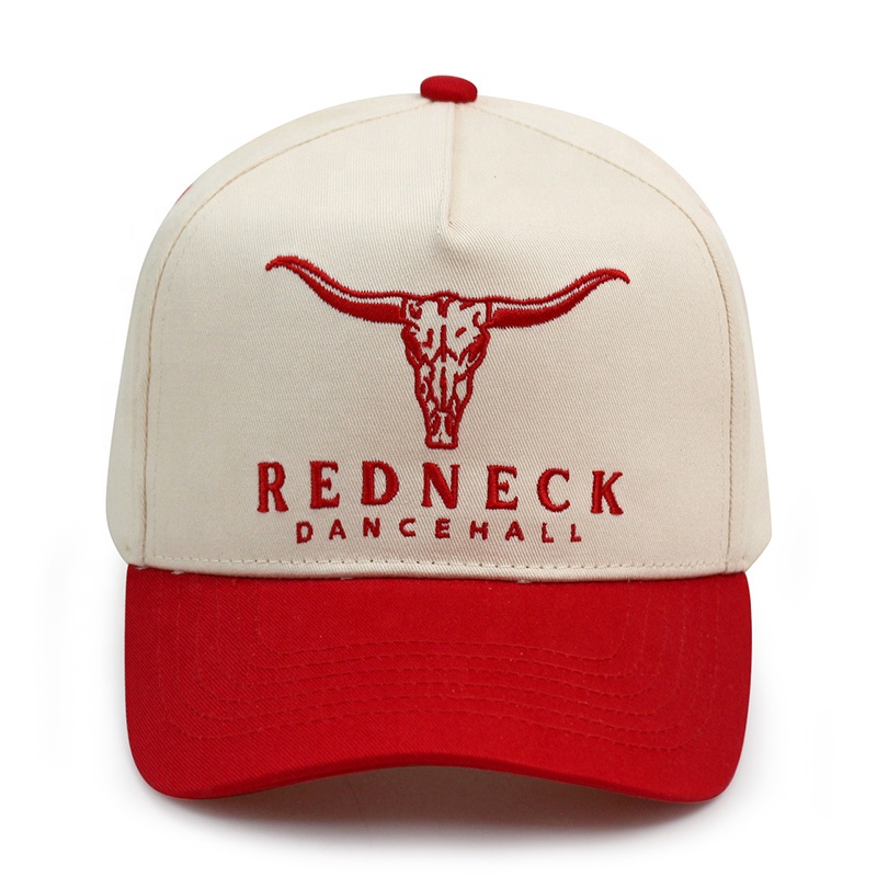 Western Style Two-Tone Baseball Cap with Embroidered Logo – Red & White
