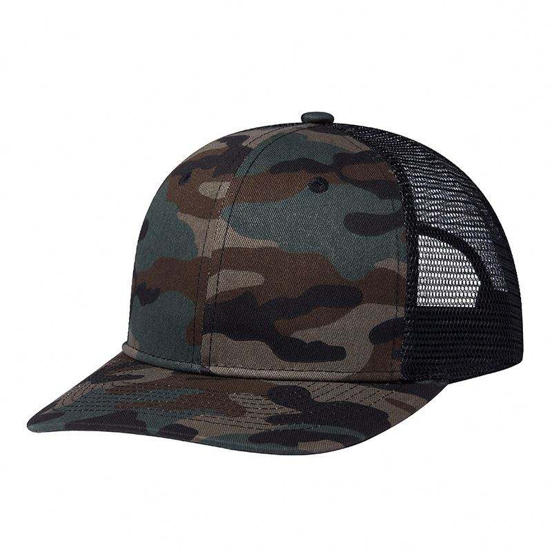 Camo Mesh Back Trucker Hat with Curved Brim and Structured Front