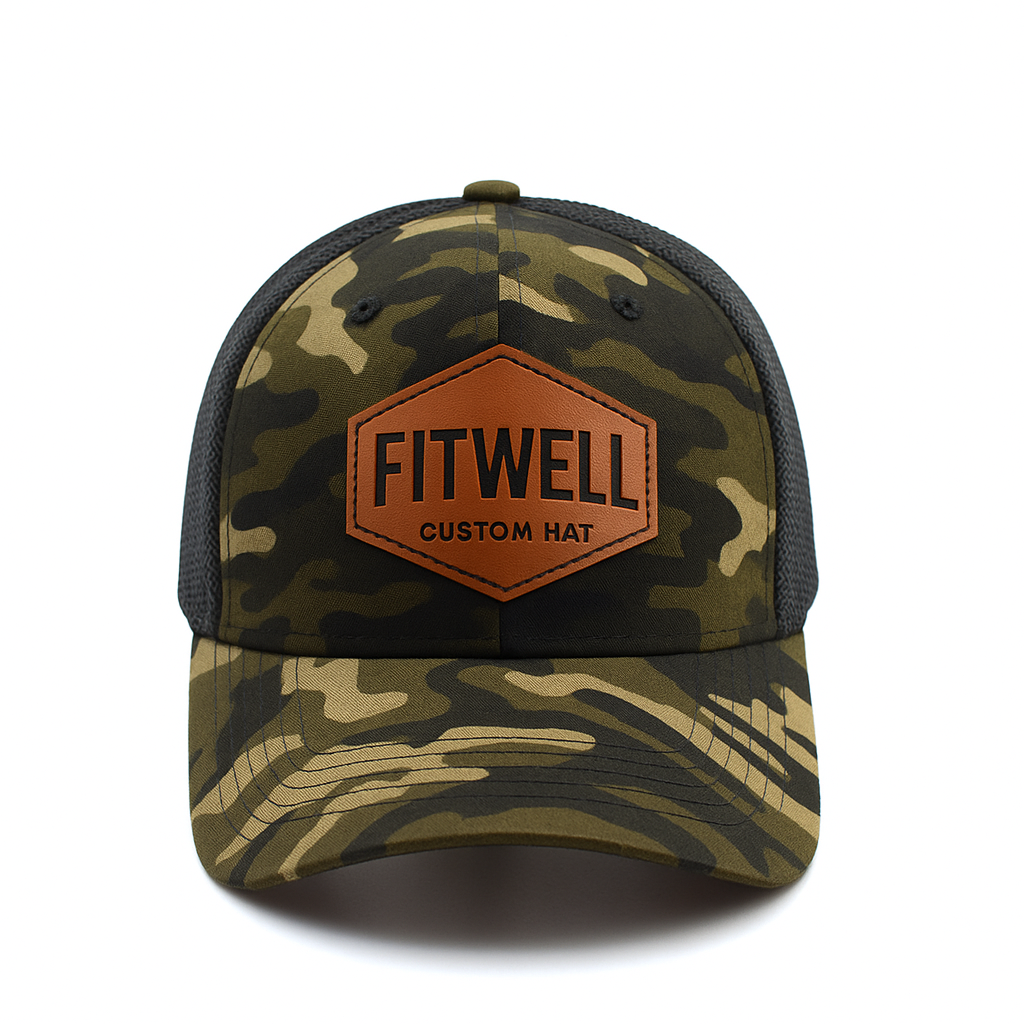 Camouflage Trucker Cap with Leather Patch Logo – Harp & Turner