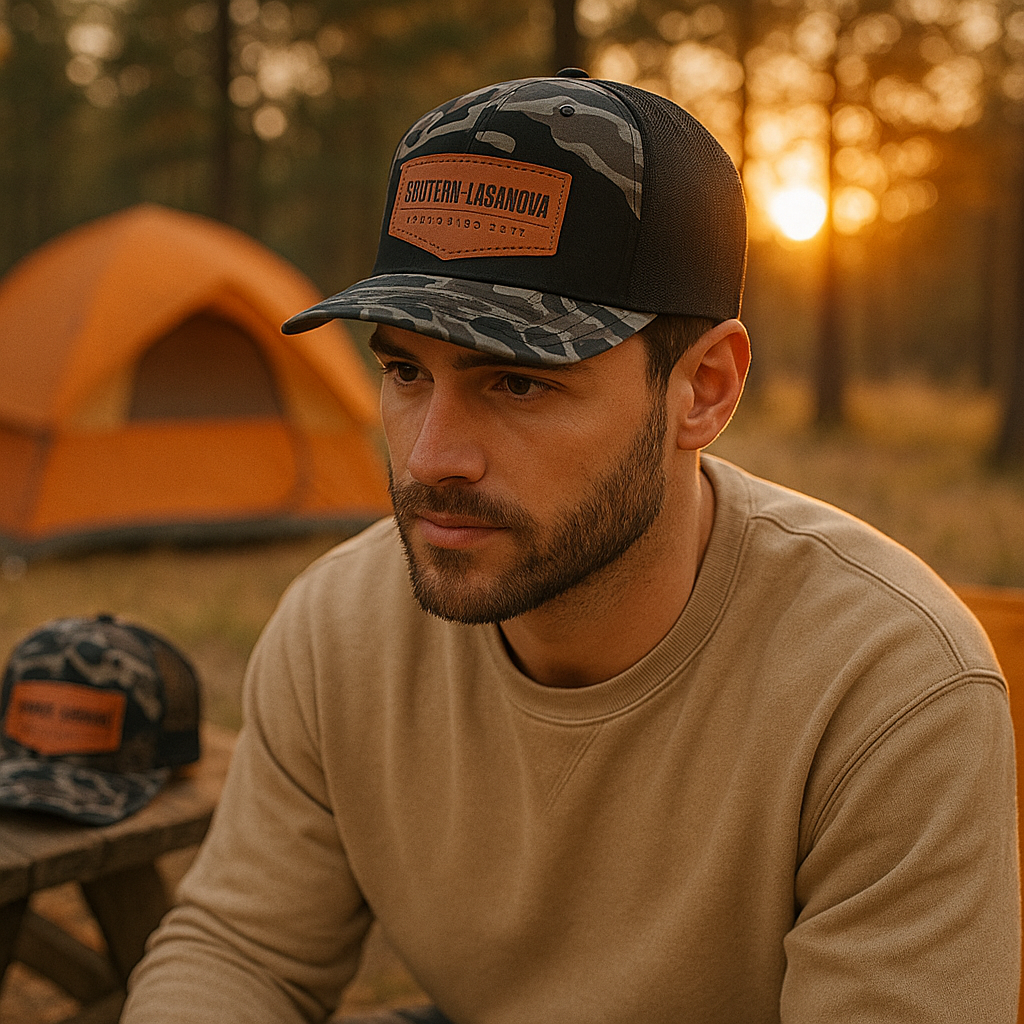 Camo Mesh Back Cap with Leather Logo Patch