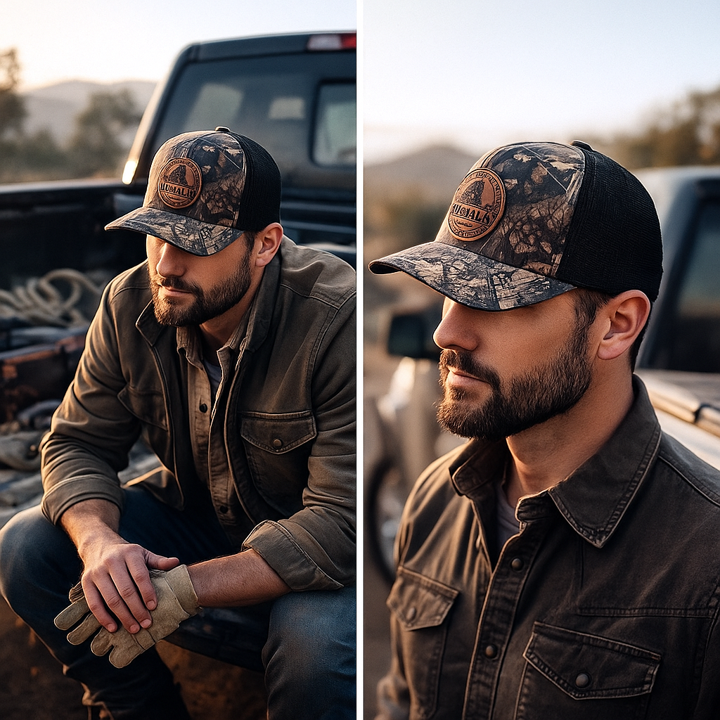 GORILLA Tough Camouflage Trucker Hat with Leather Patch