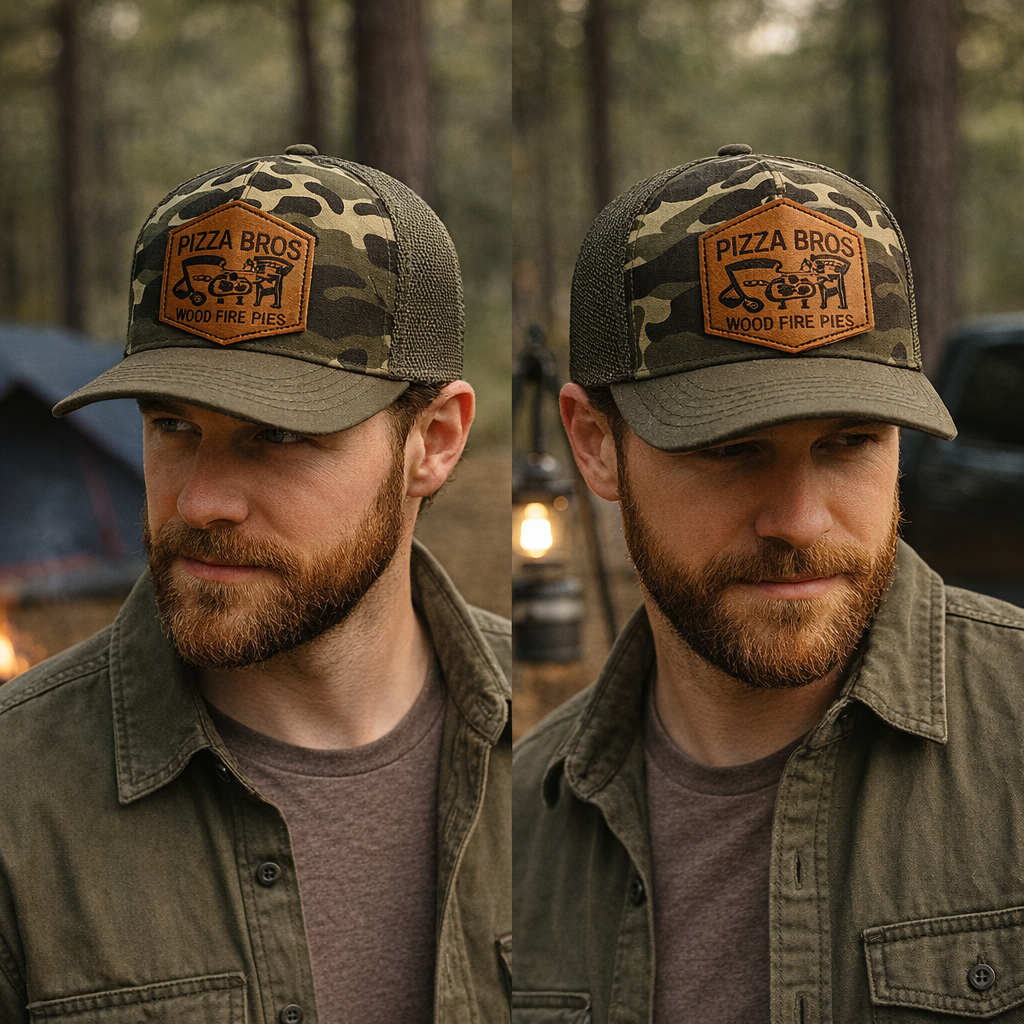 Camo Mesh Trucker Hat with Leather Patch – 7 Panel Custom Cap