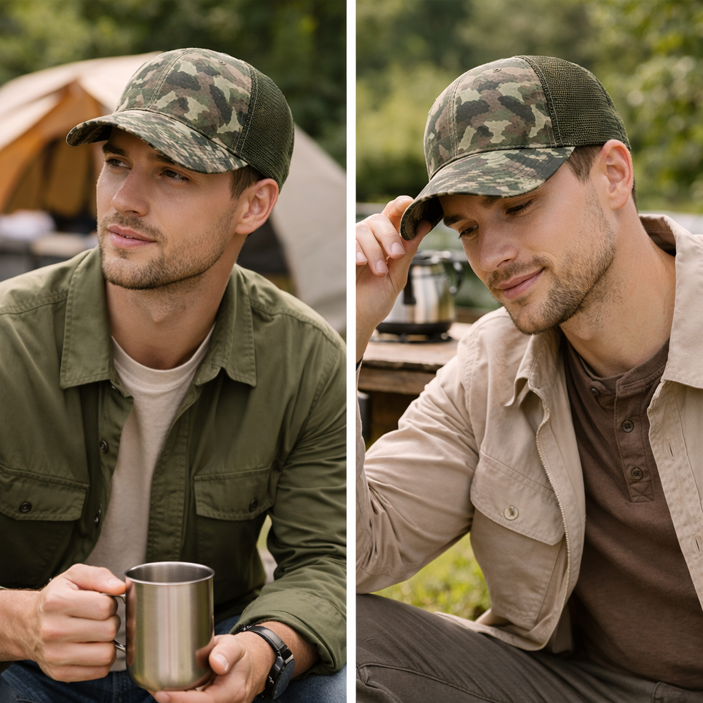 Outdoor Camo Mesh Trucker Hat – Breathable Adjustable Cap for Hunting