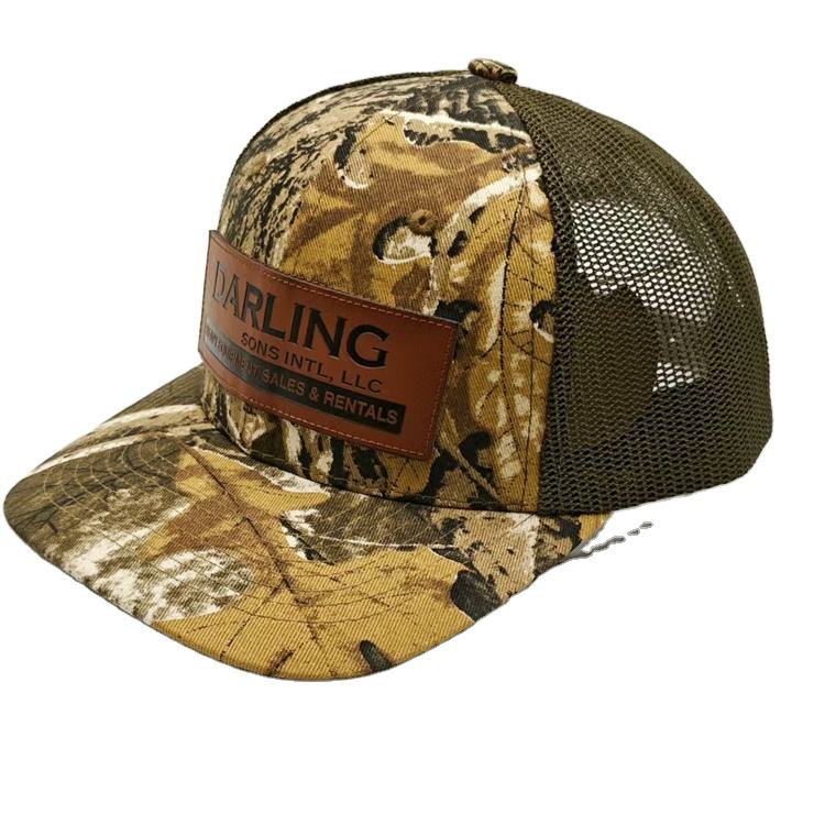 Darling Sons Camo Trucker Hat with Leather Patch