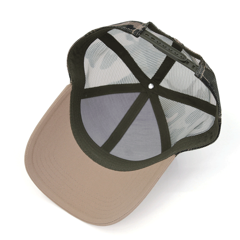 Wildlife Preserve Trucker Hat with Oval Leather Patch and Camo Mesh Back