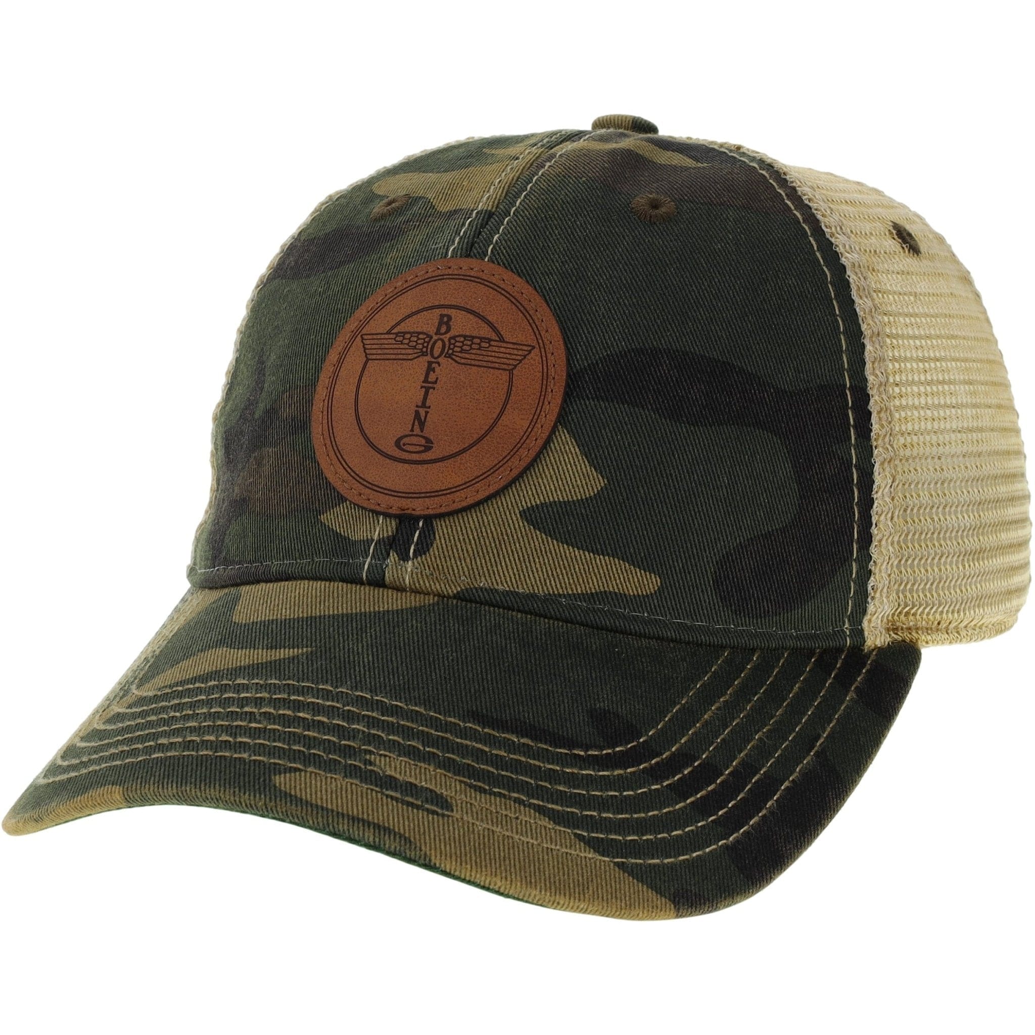 Camo Mesh Back Trucker Hat with Leather Patch