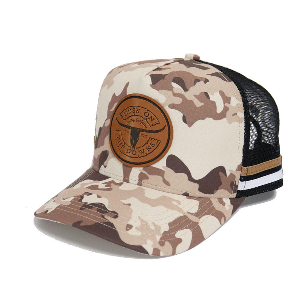 Desert Camo Trucker Cap with Bull Leather Patch – Dusk On The Downs
