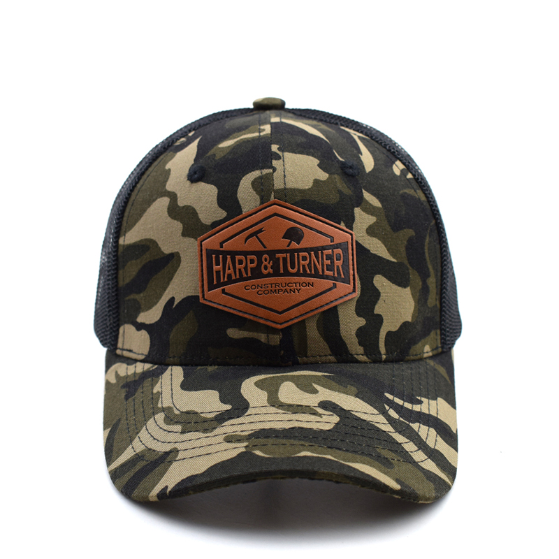 Camouflage Trucker Cap with Leather Patch Logo – Harp & Turner