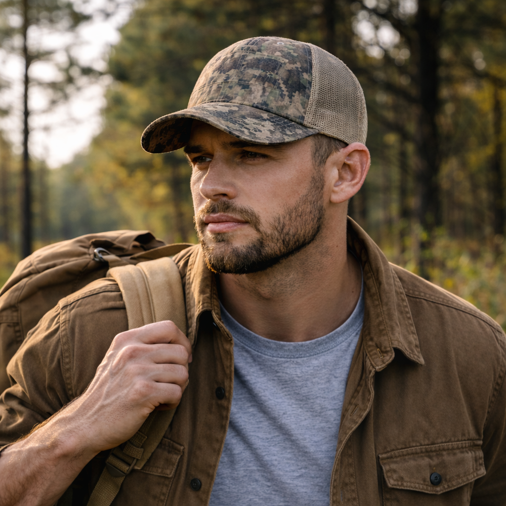 Camo Mesh Back Trucker Cap – Outdoor Breathable Snapback Hat