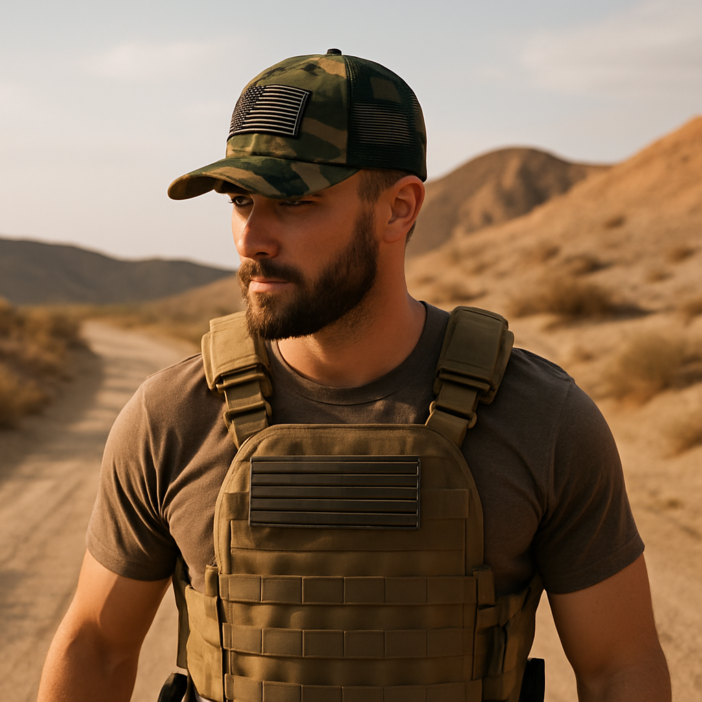 Rubber Flag Patch Camouflage Mesh Back Trucker Cap