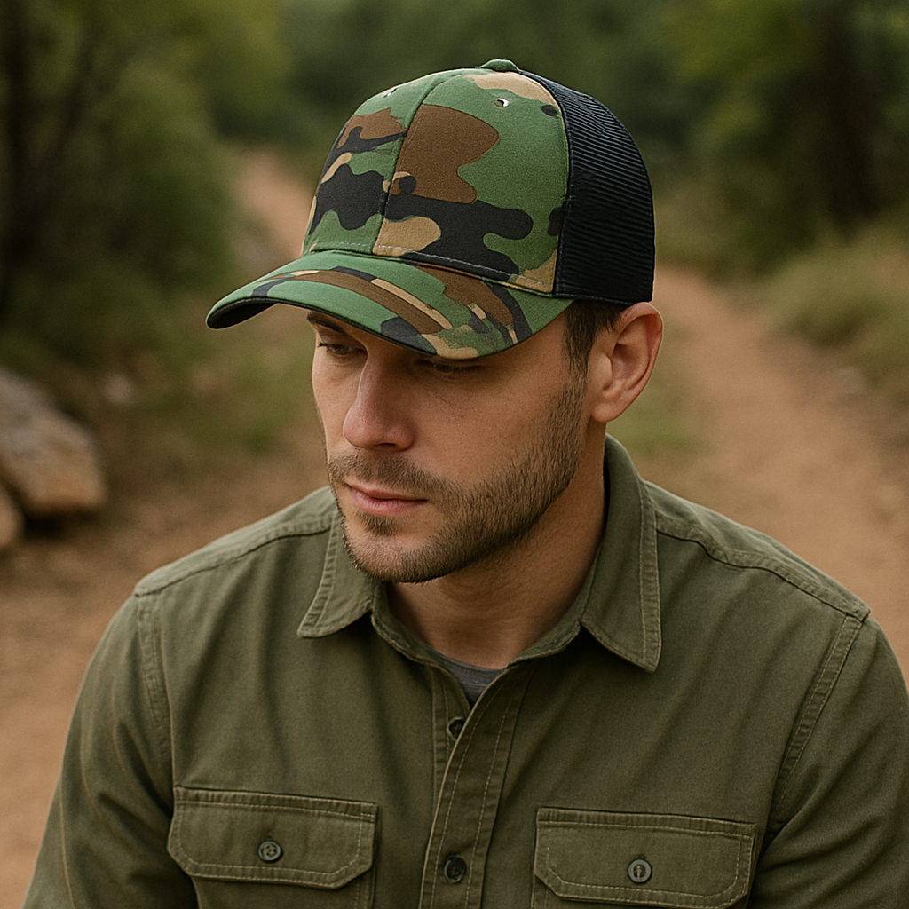 Classic Green Camo Mesh Trucker Hat with Adjustable Snapback