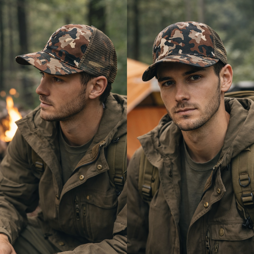 Camo Mesh Trucker Hat – Outdoor Adjustable Hunting Cap