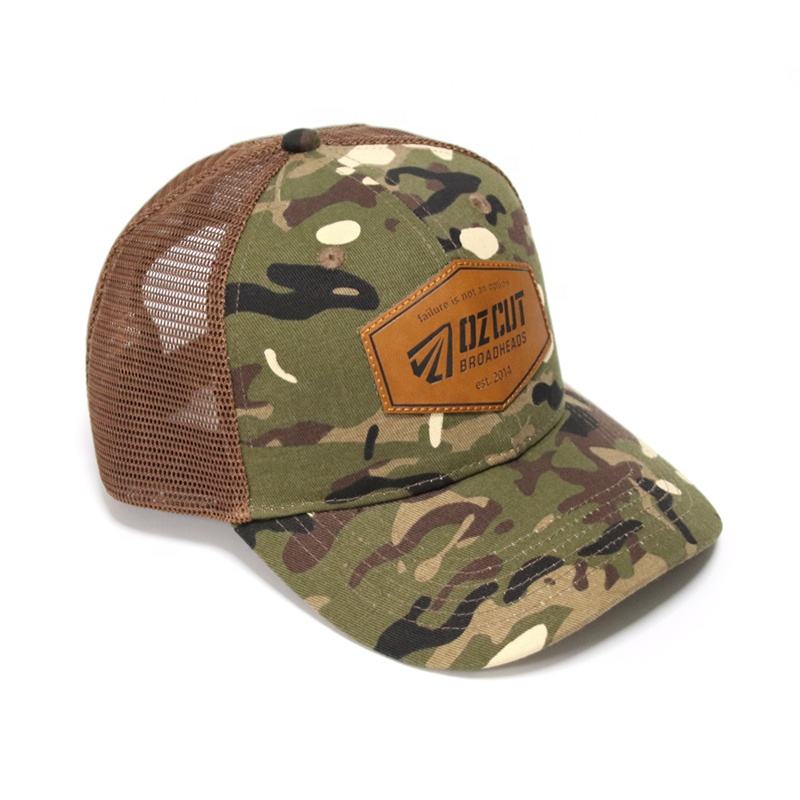 Camo Mesh Trucker Hat with Leather OZCUT Broadheads Patch