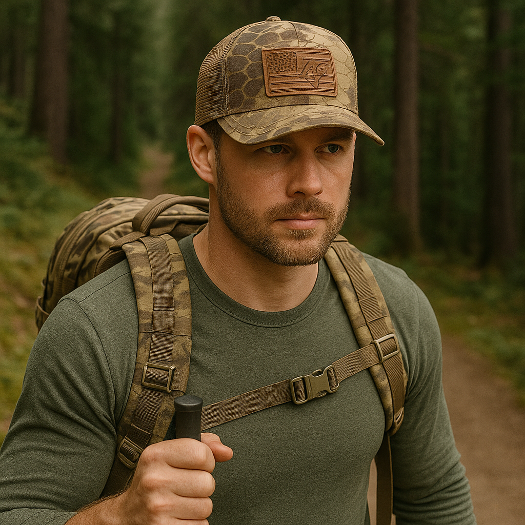 Tactical American Flag Patch Camo Trucker Hat with Mesh Back