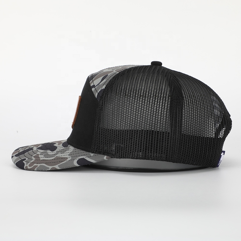 Camo Mesh Back Cap with Leather Logo Patch
