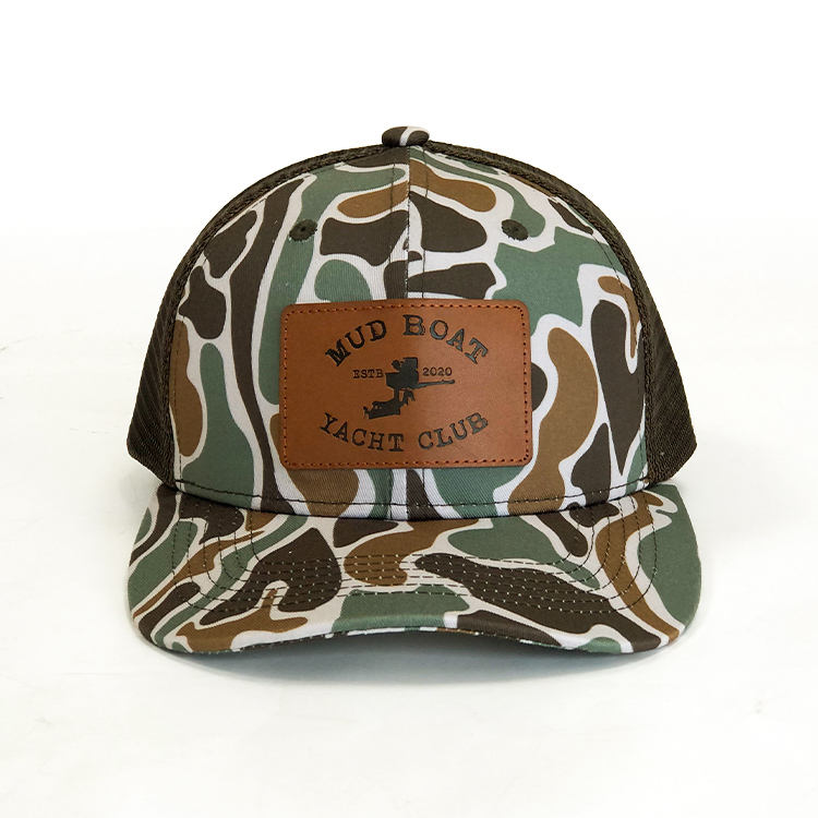 Mud Boat Club Camo Mesh Snapback Cap with Leather Patch