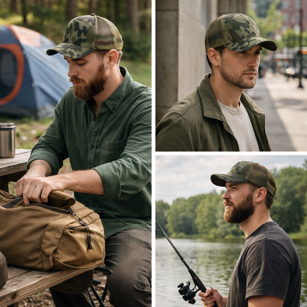 Camo Mesh Back Trucker Cap – Curved Brim Outdoor Style