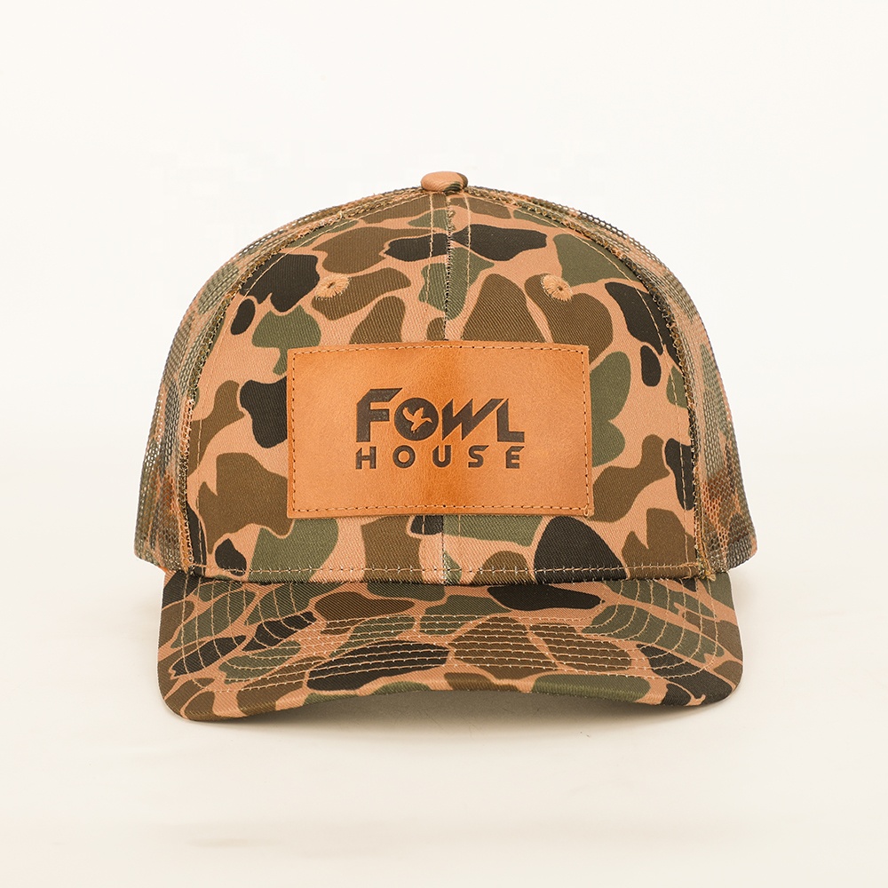 FOWL HOUSE Duck Camo Trucker Hat with Leather Patch – Mesh Snapback