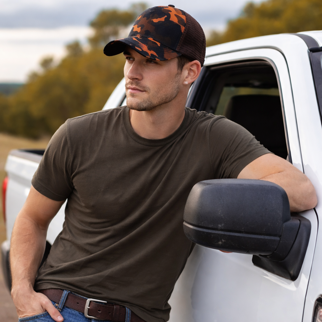 Camo Mesh Trucker Hat – Outdoor Adjustable Hunting Cap