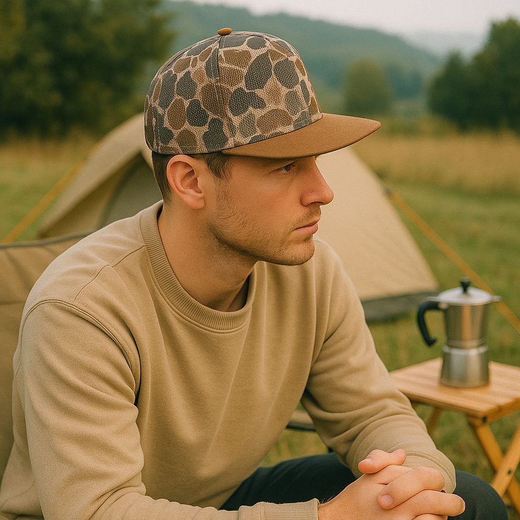 Flat Brim Mesh Trucker Hat with Full Camo Print